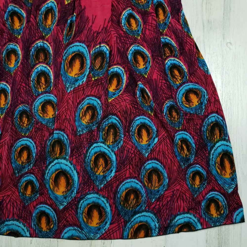 NWT Golden Butterfly Red Peacock Print Smocked Sleeveless Sundress Size Large - Picture 4 of 9